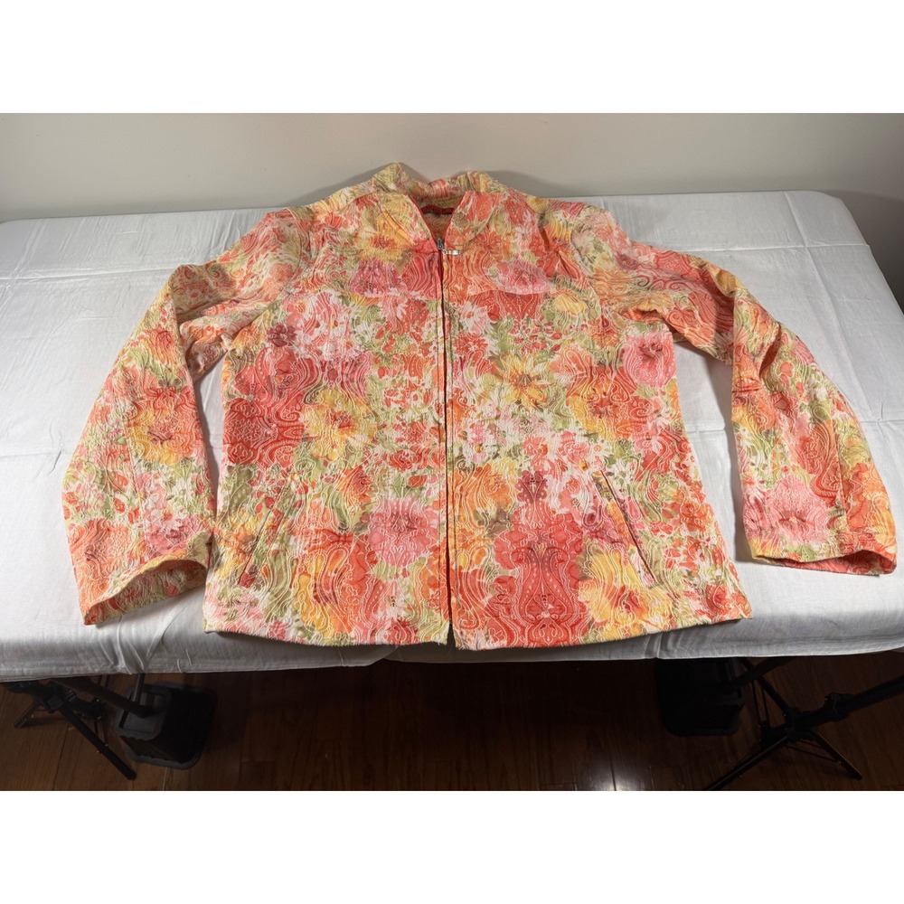 Joni B Womens Paisley Floral Full Zip Jacket Multi Color Textured Size Large